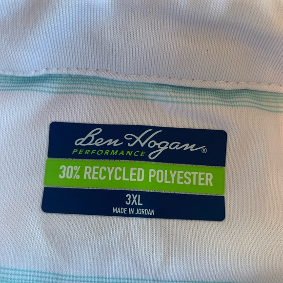 Ben Hogan Performance Stripe Polo Shirt Recycled‎ Poly  Men’s 3XL Blue White Pre - Picture 2 of 6